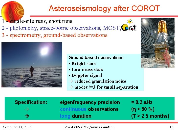 Asteroseismology after COROT 1 - single-site runs, short runs 2 - photometry, space-borne observations,