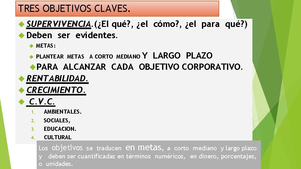 TRES OBJETIVOS CLAVES. SUPERVIVENCIA. (¿El qué? , ¿el cómo? , ¿el para qué? )