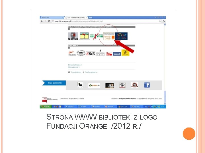 STRONA WWW BIBLIOTEKI Z LOGO FUNDACJI ORANGE /2012 R. / 