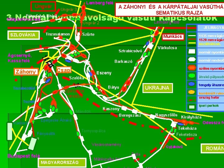 Ungvár Lemberg felé Ungvár 3 A ZÁHONYI ÉS A KÁRPÁTALJAI VASÚTHÁL SEMATIKUS RAJZA Péterfalva