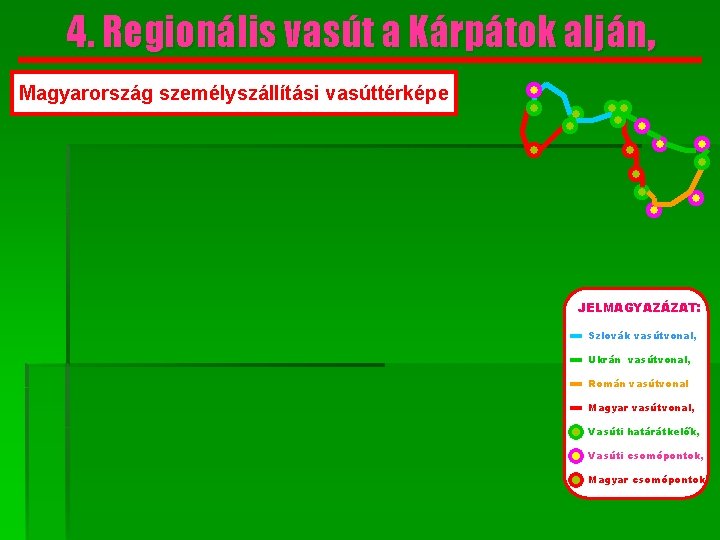 4. Regionális vasút a Kárpátok alján, Magyarország személyszállítási vasúttérképe JELMAGYAZÁZAT: Szlovák vasútvonal, Ukrán vasútvonal,