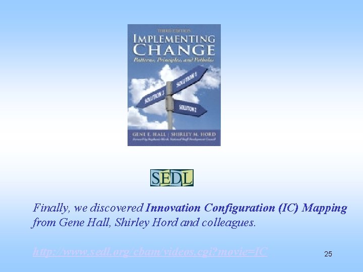 Finally, we discovered Innovation Configuration (IC) Mapping from Gene Hall, Shirley Hord and colleagues.