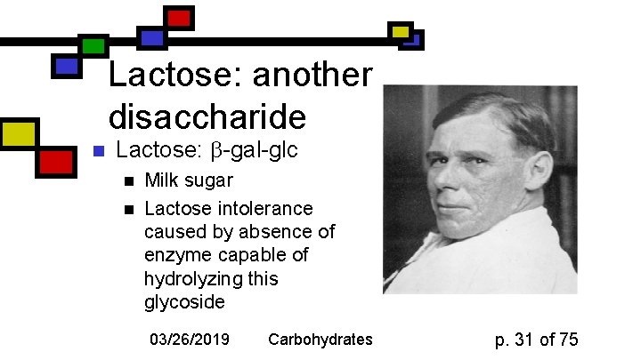 Lactose: another disaccharide n Lactose: -gal-glc n n Milk sugar Lactose intolerance caused by