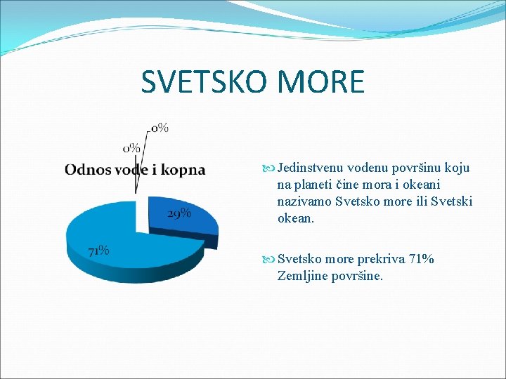 SVETSKO MORE Jedinstvenu vodenu površinu koju na planeti čine mora i okeani nazivamo Svetsko