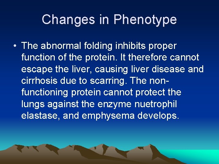 Changes in Phenotype • The abnormal folding inhibits proper function of the protein. It