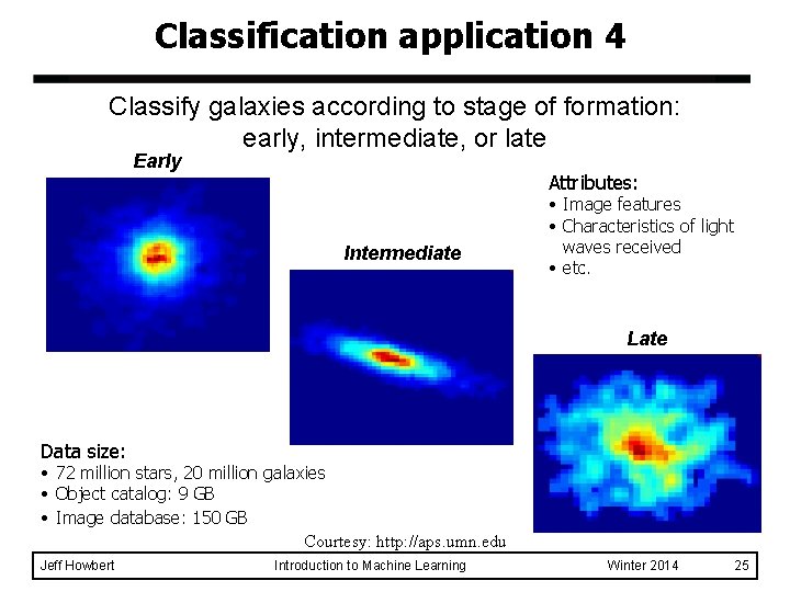 Classification application 4 Classify galaxies according to stage of formation: early, intermediate, or late