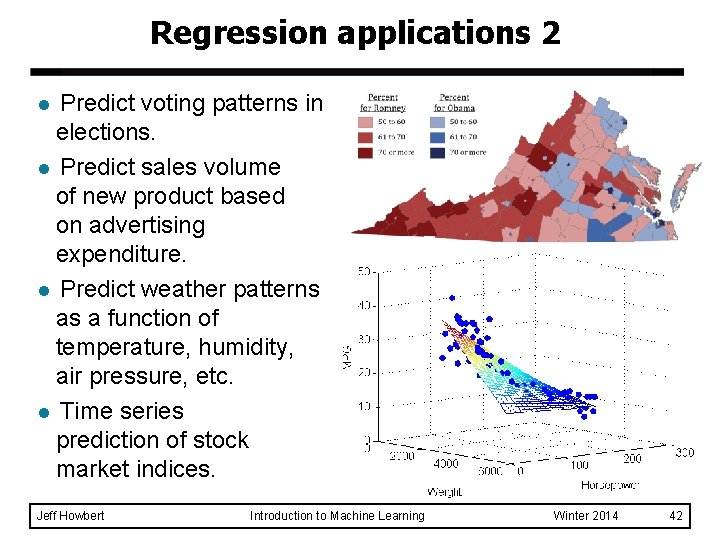 Regression applications 2 Predict voting patterns in elections. l Predict sales volume of new
