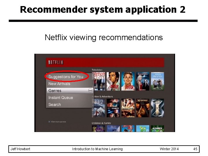 Recommender system application 2 Netflix viewing recommendations Jeff Howbert Introduction to Machine Learning Winter