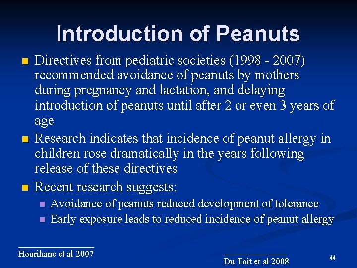 Introduction of Peanuts Directives from pediatric societies (1998 - 2007) recommended avoidance of peanuts