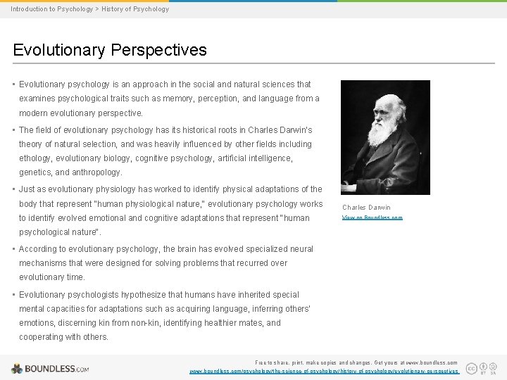 Introduction to Psychology > History of Psychology Evolutionary Perspectives • Evolutionary psychology is an