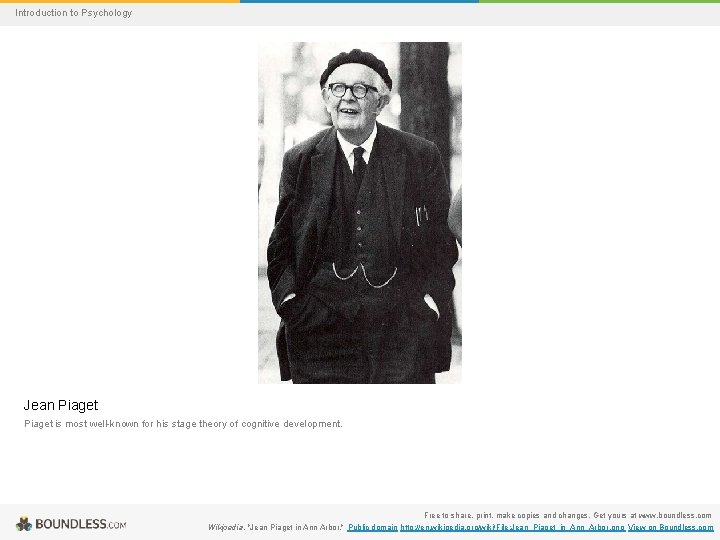 Introduction to Psychology Jean Piaget is most well-known for his stage theory of cognitive