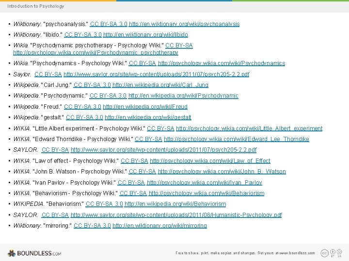 Introduction to Psychology • Wiktionary. "psychoanalysis. " CC BY-SA 3. 0 http: //en. wiktionary.