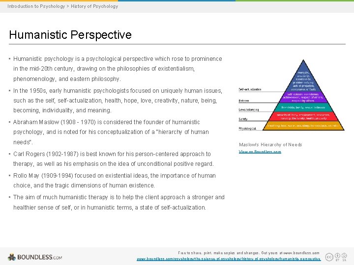 Introduction to Psychology > History of Psychology Humanistic Perspective • Humanistic psychology is a