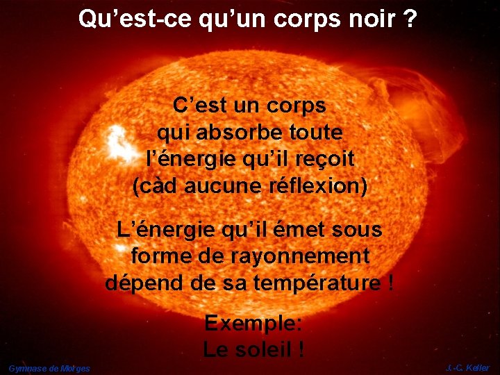 Qu’est-ce qu’un corps noir ? C’est un corps qui absorbe toute l’énergie qu’il reçoit