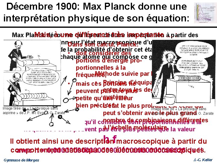 Décembre 1900: Max Planck donne une interprétation physique de son équation: Mais, à une