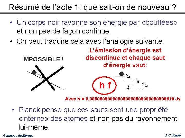 Résumé de l’acte 1: que sait-on de nouveau ? • Un corps noir rayonne