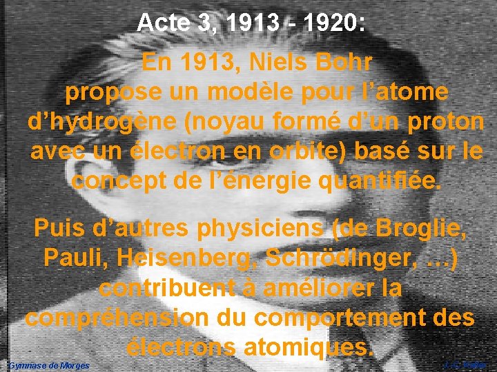 Acte 3, 1913 - 1920: En 1913, Niels Bohr propose un modèle pour l’atome