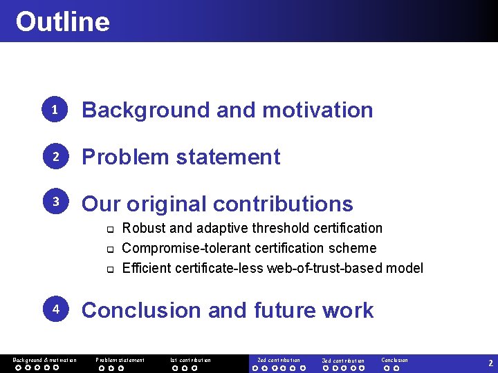 Outline 1 Background and motivation 2 Problem statement 3 Our original contributions q q