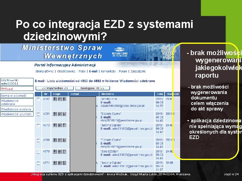 Po co integracja EZD z systemami dziedzinowymi? - brak możliwości wygenerowania jakiegokolwiek raportu -