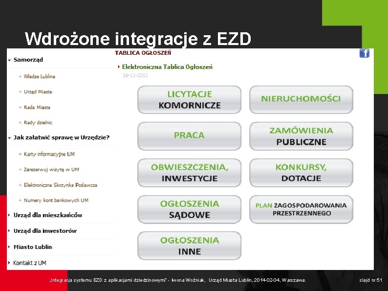 Wdrożone integracje z EZD „Integracja systemu EZD z aplikacjami dziedzinowymi” - Iwona Woźniak, Urząd