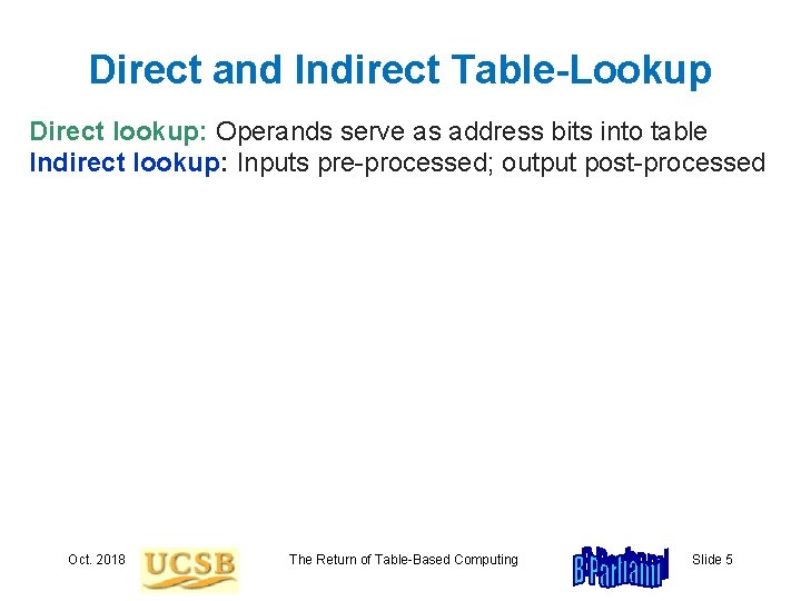 Direct and Indirect Table-Lookup Direct lookup: Operands serve as address bits into table Indirect