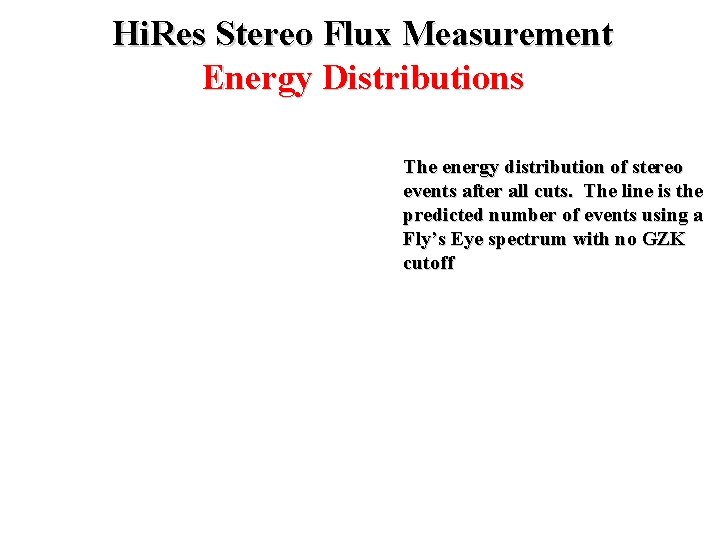 Hi. Res Stereo Flux Measurement Energy Distributions The energy distribution of stereo events after