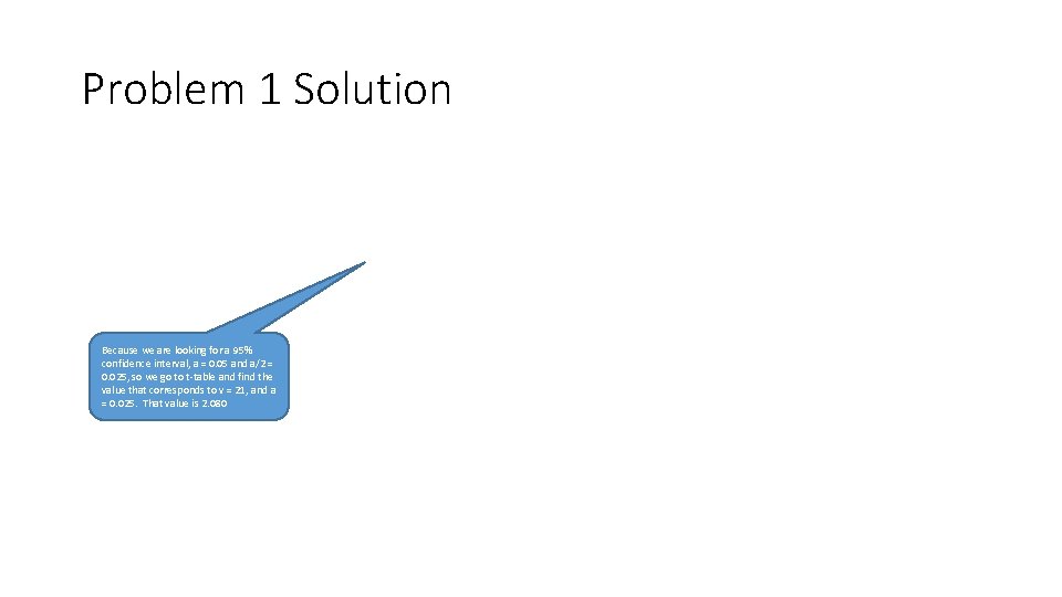 Problem 1 Solution Because we are looking for a 95% confidence interval, a =