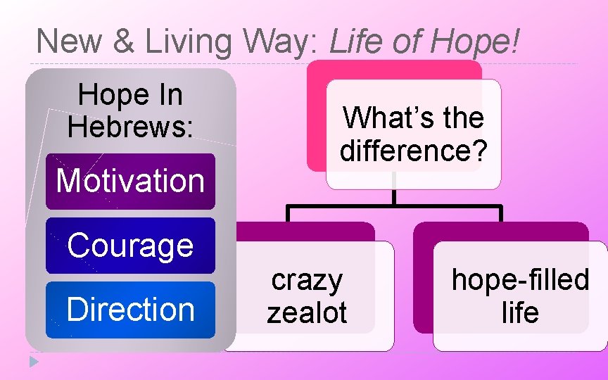 New & Living Way: Life of Hope! Hope In Hebrews: Motivation Courage Direction What’s