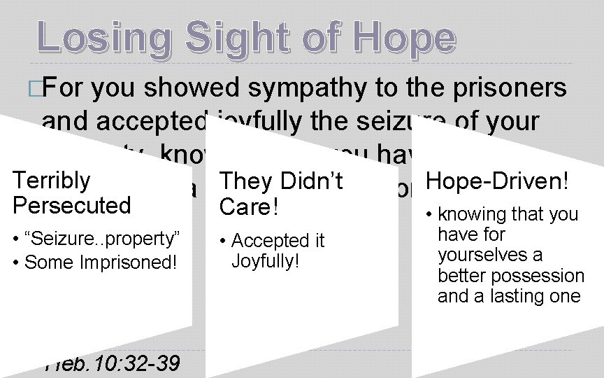 Losing Sight of Hope �For you showed sympathy to the prisoners and accepted joyfully