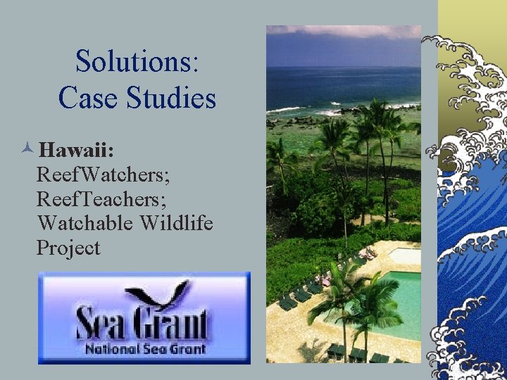 Solutions: Case Studies ©Hawaii: Reef. Watchers; Reef. Teachers; Watchable Wildlife Project 