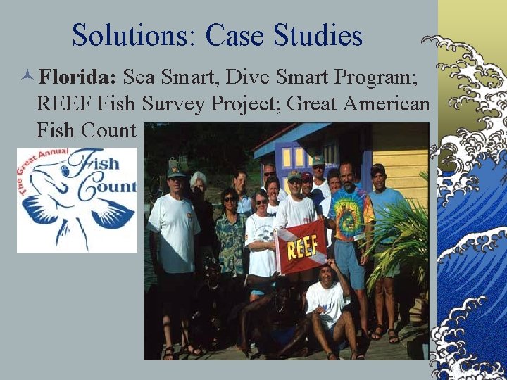 Solutions: Case Studies ©Florida: Sea Smart, Dive Smart Program; REEF Fish Survey Project; Great