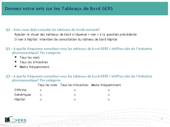 Donnez votre avis sur les Tableaux de Bord GERS Q 2 – Avez-vous déjà