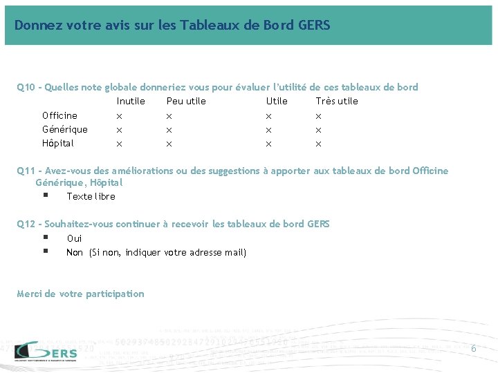 Donnez votre avis sur les Tableaux de Bord GERS Q 10 - Quelles note