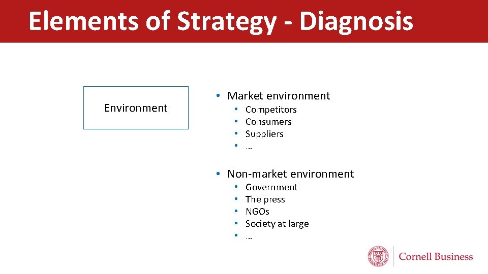 Elements of Strategy - Diagnosis Elements of strategy – Diagnosis Environment • Market environment