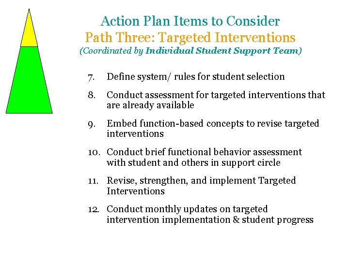 Action Plan Items to Consider Path Three: Targeted Interventions (Coordinated by Individual Student Support