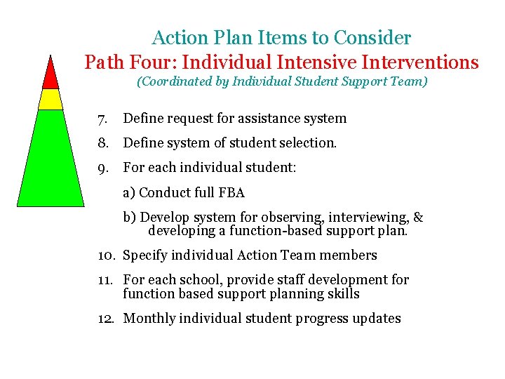 Action Plan Items to Consider Path Four: Individual Intensive Interventions (Coordinated by Individual Student
