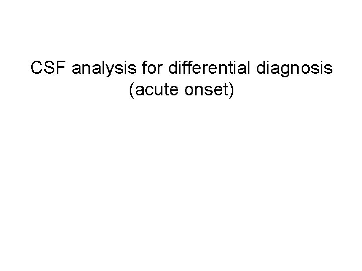 CSF analysis for differential diagnosis (acute onset) 