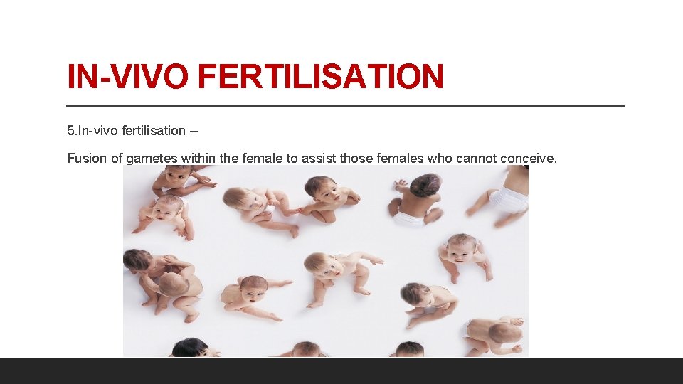 IN-VIVO FERTILISATION 5. In-vivo fertilisation – Fusion of gametes within the female to assist