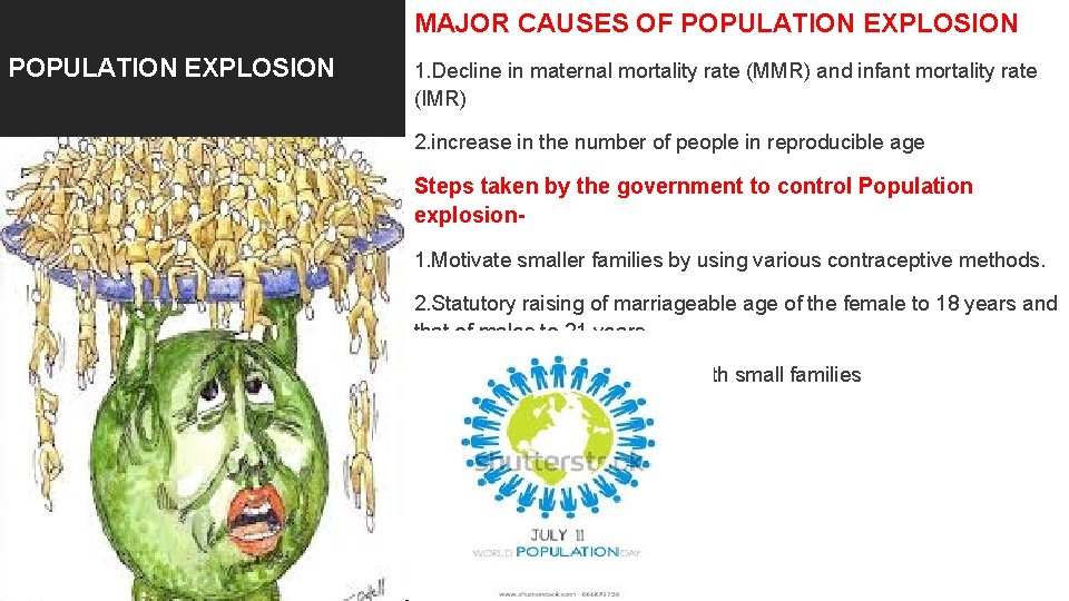 MAJOR CAUSES OF POPULATION EXPLOSION 1. Decline in maternal mortality rate (MMR) and infant