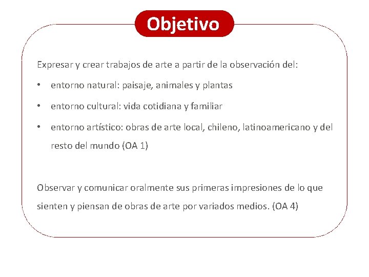 Objetivo Expresar y crear trabajos de arte a partir de la observación del: •