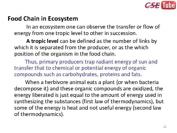 Food Chain in Ecosystem In an ecosystem one can observe the transfer or flow