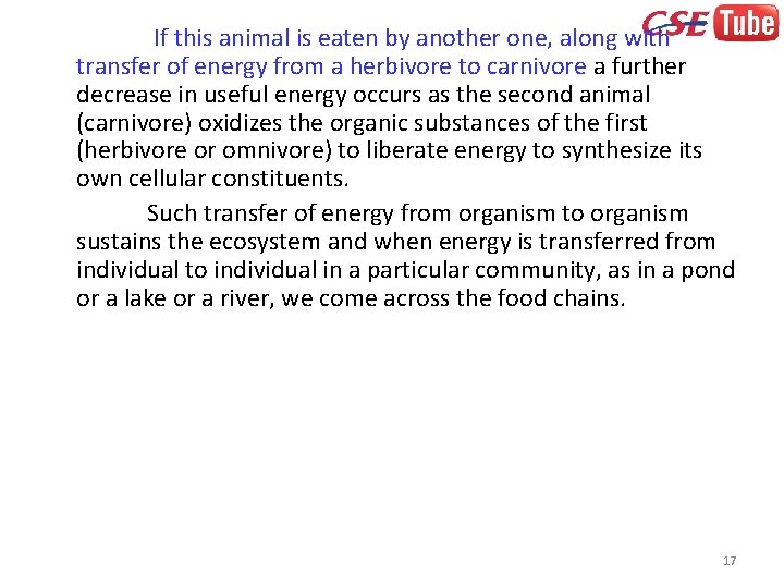  If this animal is eaten by another one, along with transfer of energy