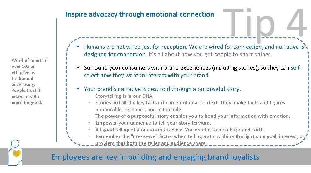 Inspire advocacy through emotional connection Word-of-mouth is over 10 x as effective as traditional