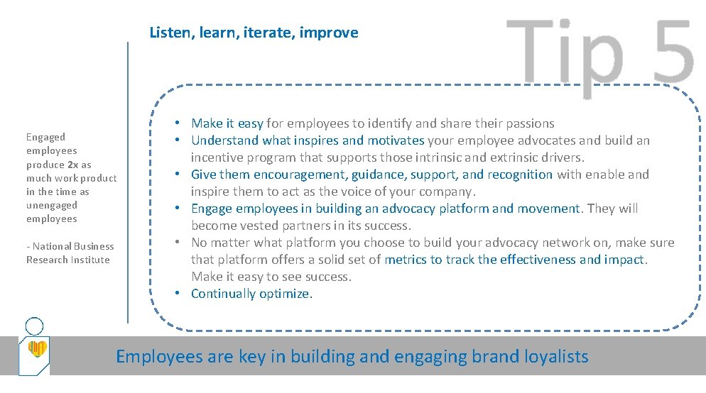 Listen, learn, iterate, improve Engaged employees produce 2 x as much work product in