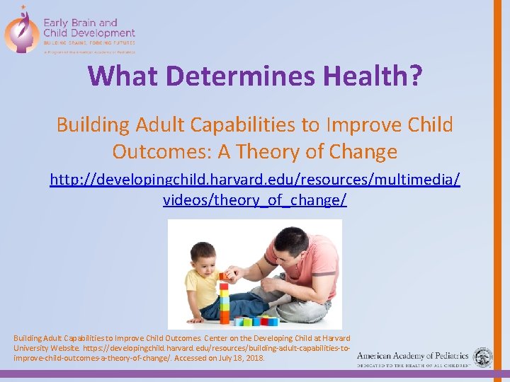 What Determines Health? Building Adult Capabilities to Improve Child Outcomes: A Theory of Change
