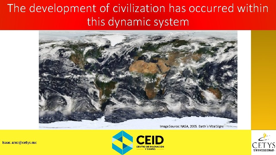 The development of civilization has occurred within this dynamic system Image Source: NASA, 2005.