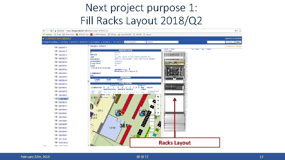 Next project purpose 1: Fill Racks Layout 2018/Q 2 Racks Layout February 22 th,