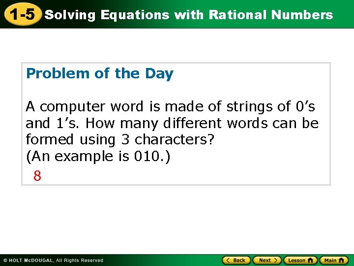 1 5 Solving Equations with Rational Numbers Warm