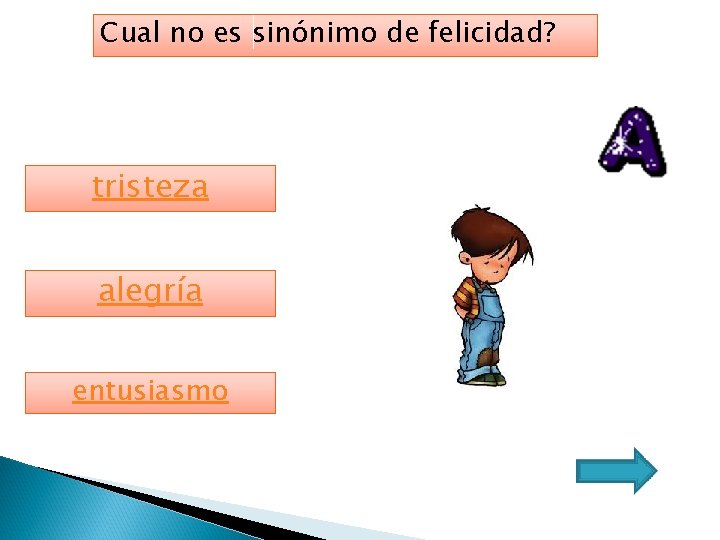 Cual no es sinónimo de felicidad? tristeza alegría entusiasmo 