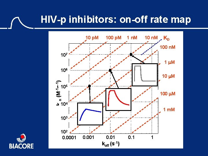 HIV-p inhibitors: on-off rate map 10 p. M 100 p. M 1 n. M